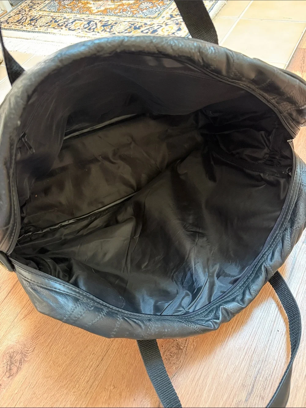Black Leather Weekender Bag, EUC
